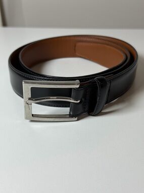 Brooks Brothers 34W Black Genuine Leather Belt Made in Italy with Silver Buckle